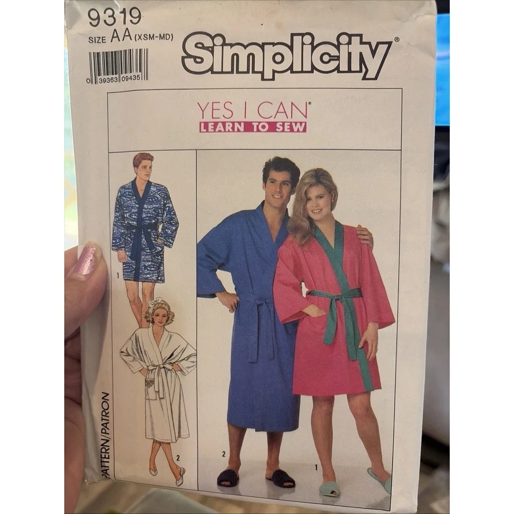 Simplicity 9319 Sewing Pattern Uncut Unisex Kimono Robe Size AA XS-M Vintage